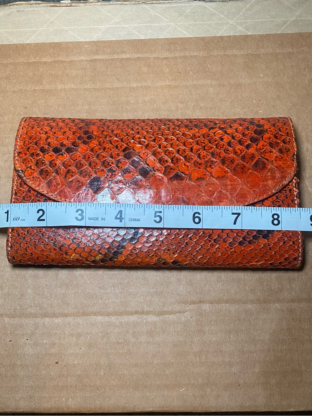 Vintage Genuine Python Snakeskin Clutch Wallet Burnt Orange Leather Exotic Purse